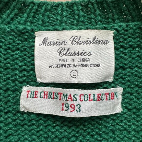VTG 90s Marisa Christina Knit Ugly Sweater Women XL Gingerbread House Green Rare - Picture 2 of 11